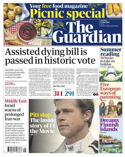 The Guardian (UK) Newspaper Front Page for 21 June 2025
