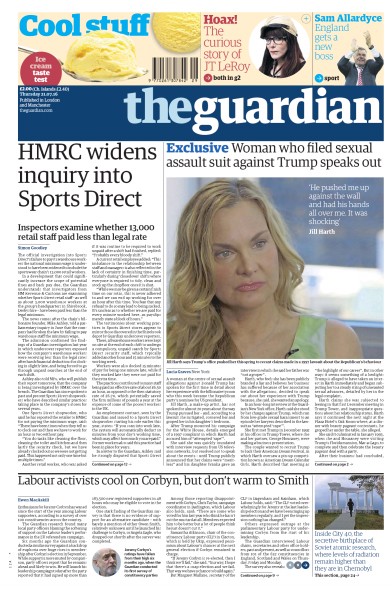 The Guardian Newspaper Front Page for 21 July 2016