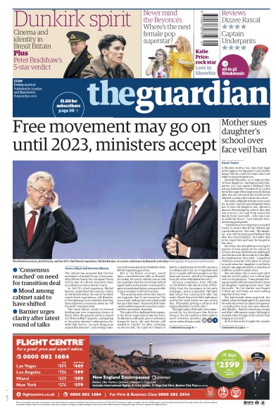 The Guardian Newspaper Front Page for 21 July 2017