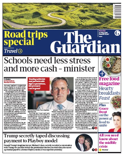 The Guardian Newspaper Front Page for 21 July 2018