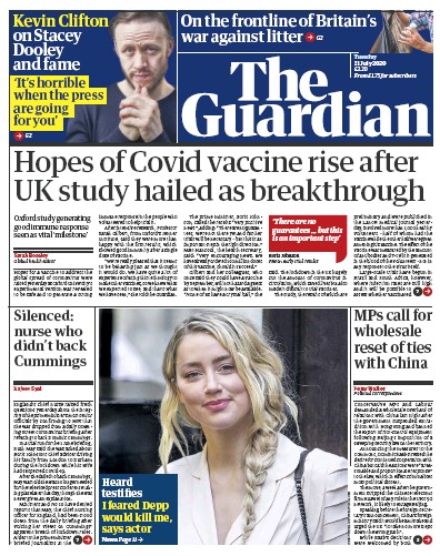The Guardian Newspaper Front Page for 21 July 2020