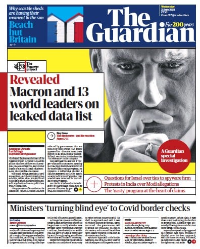 The Guardian (UK) Newspaper Front Page for 21 July 2021