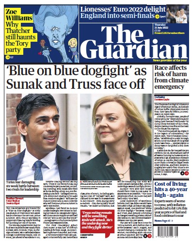 The Guardian (UK) Newspaper Front Page for 21 July 2022