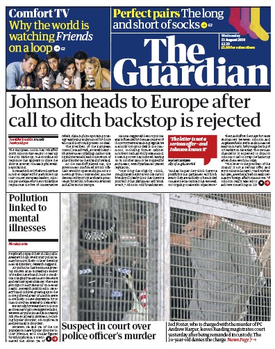 The Guardian Newspaper Front Page for 21 August 2019