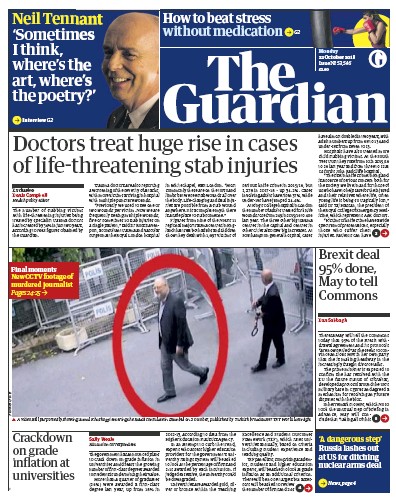 The Guardian Newspaper Front Page for 22 October 2018