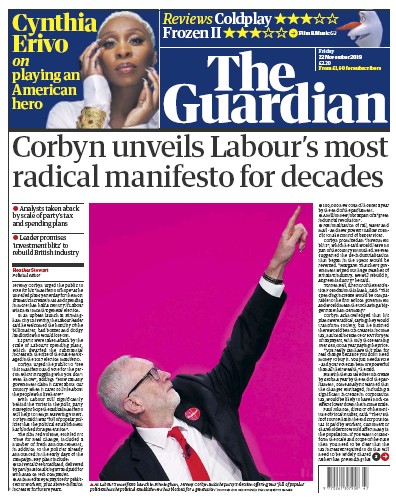 The Guardian Newspaper Front Page for 22 November 2019