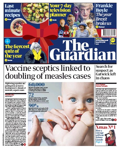 The Guardian Newspaper Front Page for 22 December 2018