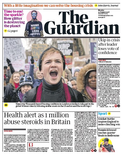 The Guardian Newspaper Front Page for 22 January 2018