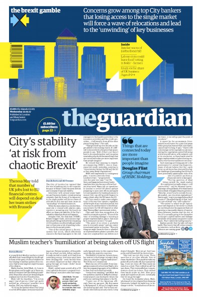 The Guardian (UK) Newspaper Front Page for 22 February 2017