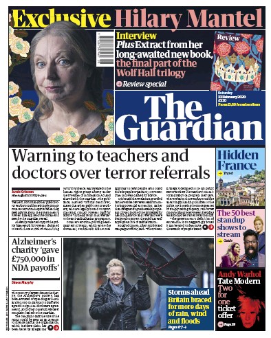 The Guardian Newspaper Front Page for 22 February 2020