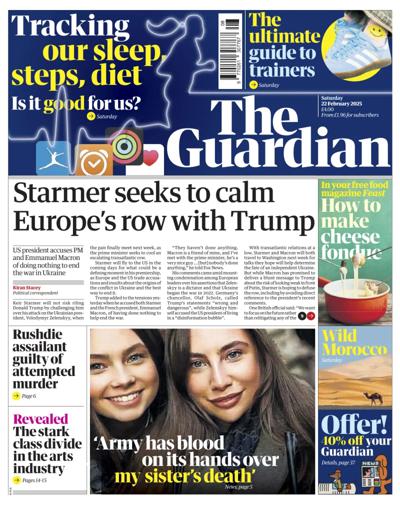 The Guardian (UK) Newspaper Front Page for 22 February 2025