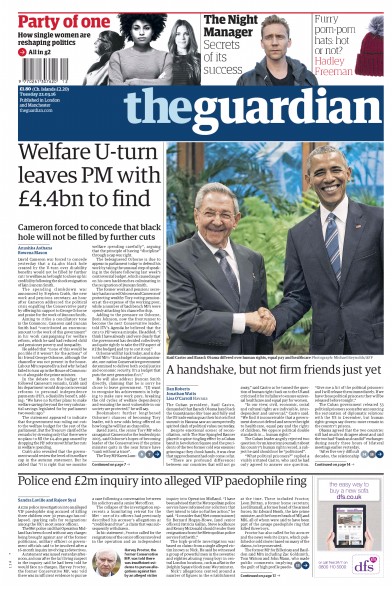 The Guardian Newspaper Front Page for 22 March 2016