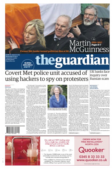 The Guardian Newspaper Front Page for 22 March 2017