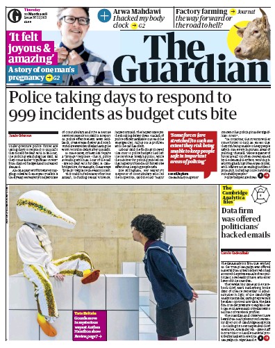 The Guardian Newspaper Front Page for 22 March 2018