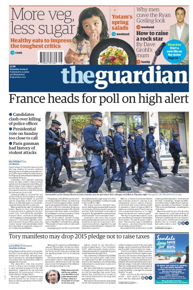The Guardian Newspaper Front Page for 22 April 2017