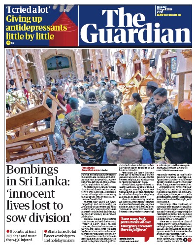 The Guardian Newspaper Front Page for 22 April 2019