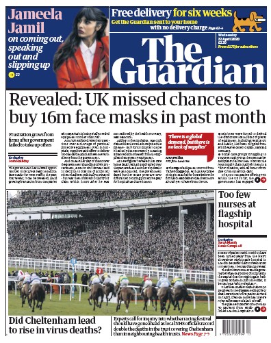 The Guardian Newspaper Front Page for 22 April 2020