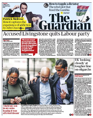 The Guardian Newspaper Front Page for 22 May 2018