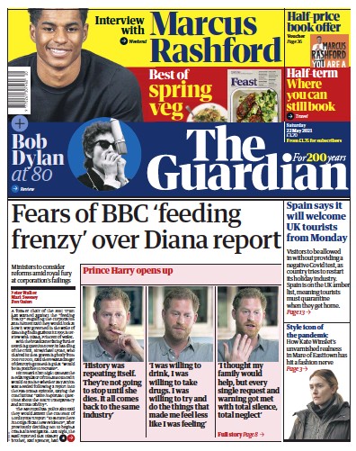 The Guardian Newspaper Front Page for 22 May 2021