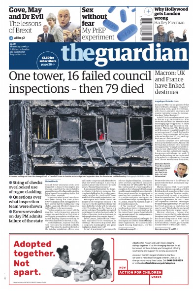 The Guardian (UK) Newspaper Front Page for 22 June 2017