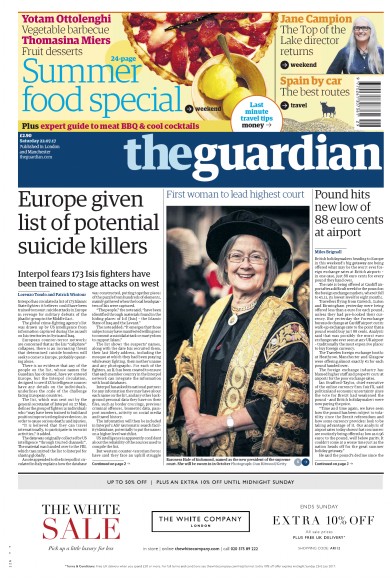 The Guardian (UK) Newspaper Front Page for 22 July 2017