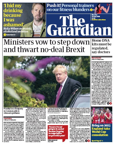 The Guardian Newspaper Front Page for 22 July 2019
