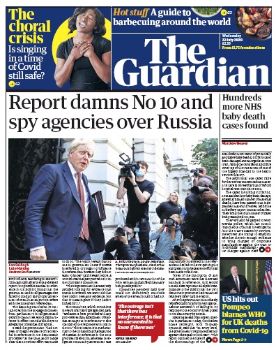 The Guardian Newspaper Front Page for 22 July 2020