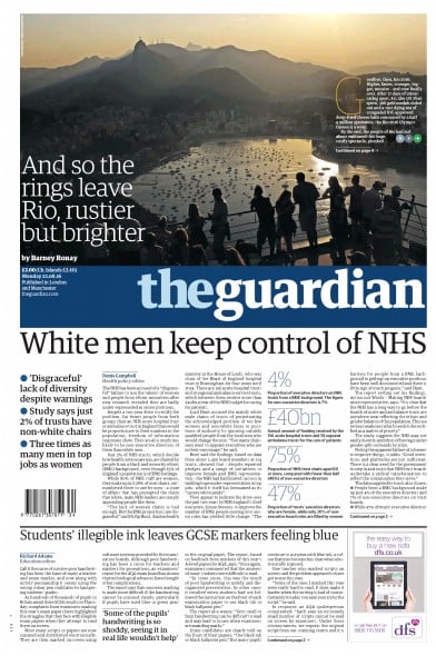 The Guardian Newspaper Front Page for 22 August 2016