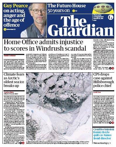 The Guardian (UK) Newspaper Front Page for 22 August 2018