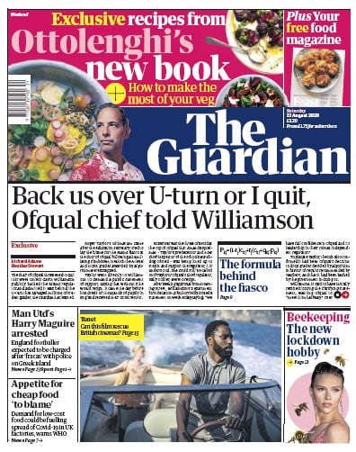 The Guardian Newspaper Front Page for 22 August 2020