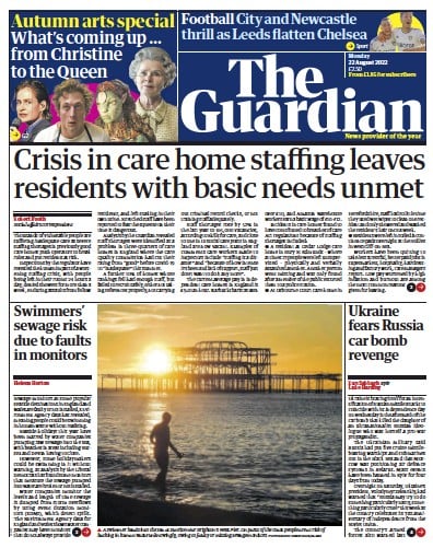 The Guardian (UK) Newspaper Front Page for 22 August 2022