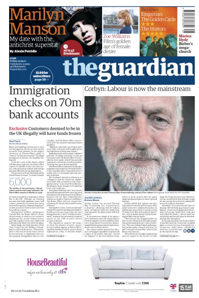 The Guardian Newspaper Front Page for 22 September 2017