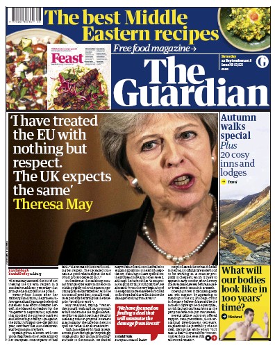 The Guardian Newspaper Front Page for 22 September 2018