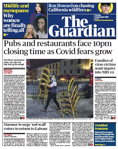 The Guardian Newspaper Front Page for 22 September 2020