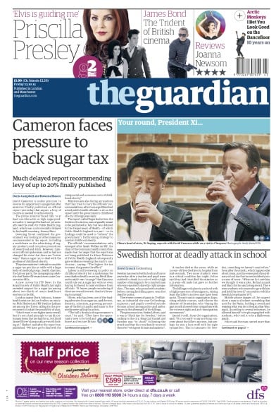 The Guardian (UK) Newspaper Front Page for 23 October 2015