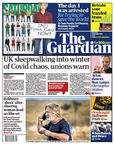 The Guardian (UK) Newspaper Front Page for 23 October 2021