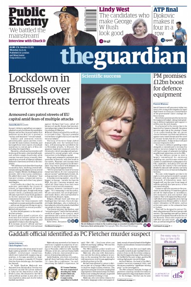 The Guardian Newspaper Front Page for 23 November 2015