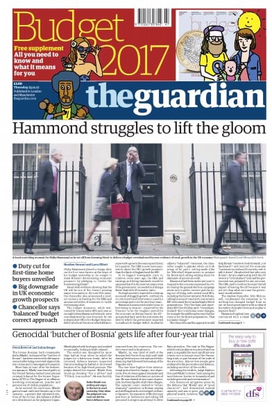 The Guardian Newspaper Front Page for 23 November 2017