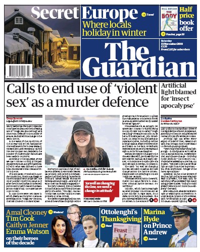 The Guardian Newspaper Front Page for 23 November 2019