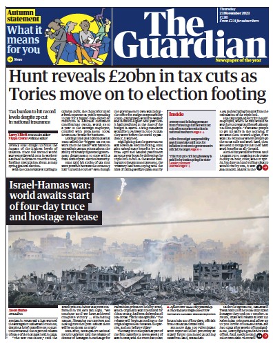 The Guardian (UK) Newspaper Front Page for 23 November 2023