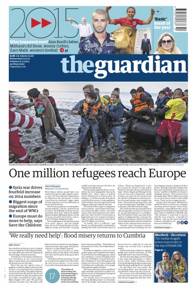 The Guardian Newspaper Front Page for 23 December 2015