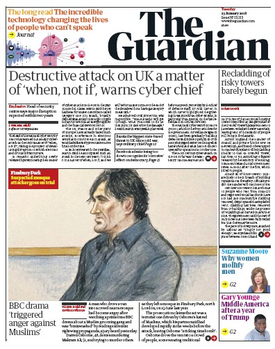 The Guardian Newspaper Front Page for 23 January 2018