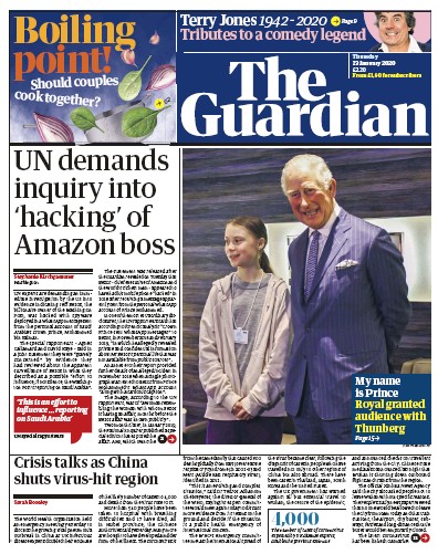 The Guardian Newspaper Front Page for 23 January 2020