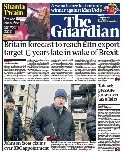 The Guardian (UK) Newspaper Front Page for 23 January 2023