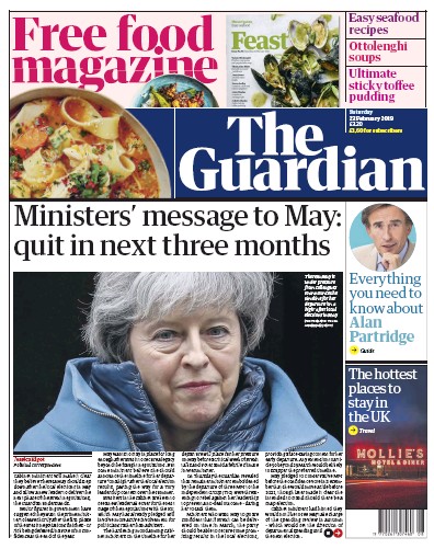 The Guardian Newspaper Front Page for 23 February 2019