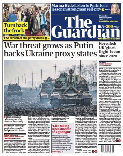 The Guardian Newspaper Front Page for 23 February 2022