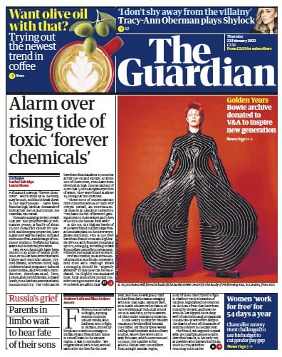 The Guardian (UK) Newspaper Front Page for 23 February 2023