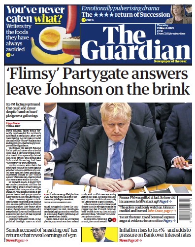 The Guardian (UK) Newspaper Front Page for 23 March 2023