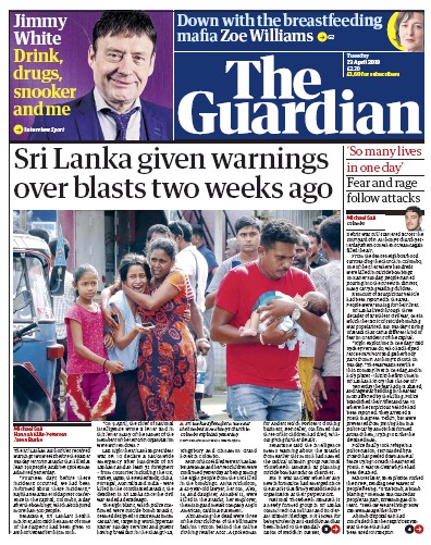The Guardian Newspaper Front Page for 23 April 2019