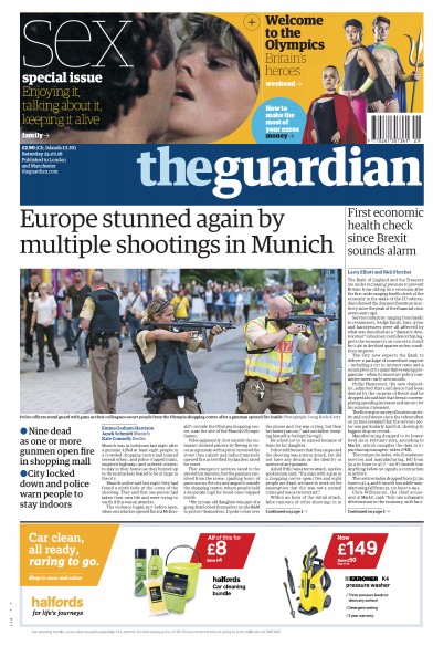The Guardian Newspaper Front Page for 23 July 2016